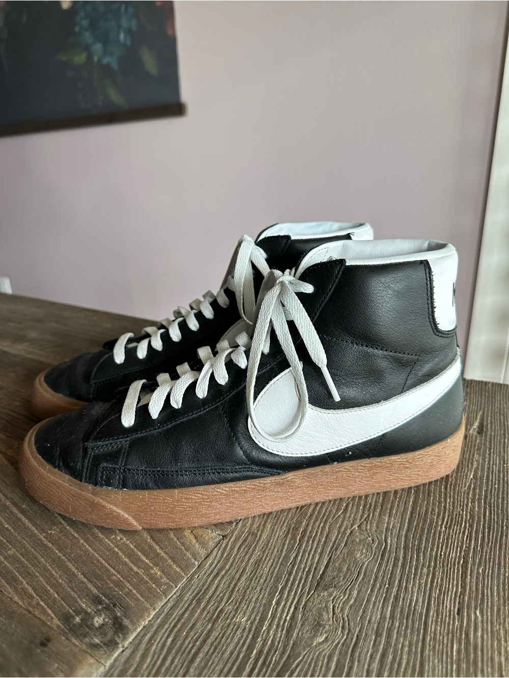 Nike Black and White High-Top Sneakers with Gum Sole